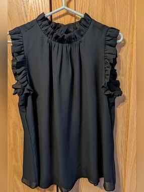 Ann Taylor Factory Black Ruffle-Trim Sleeveless Camisole